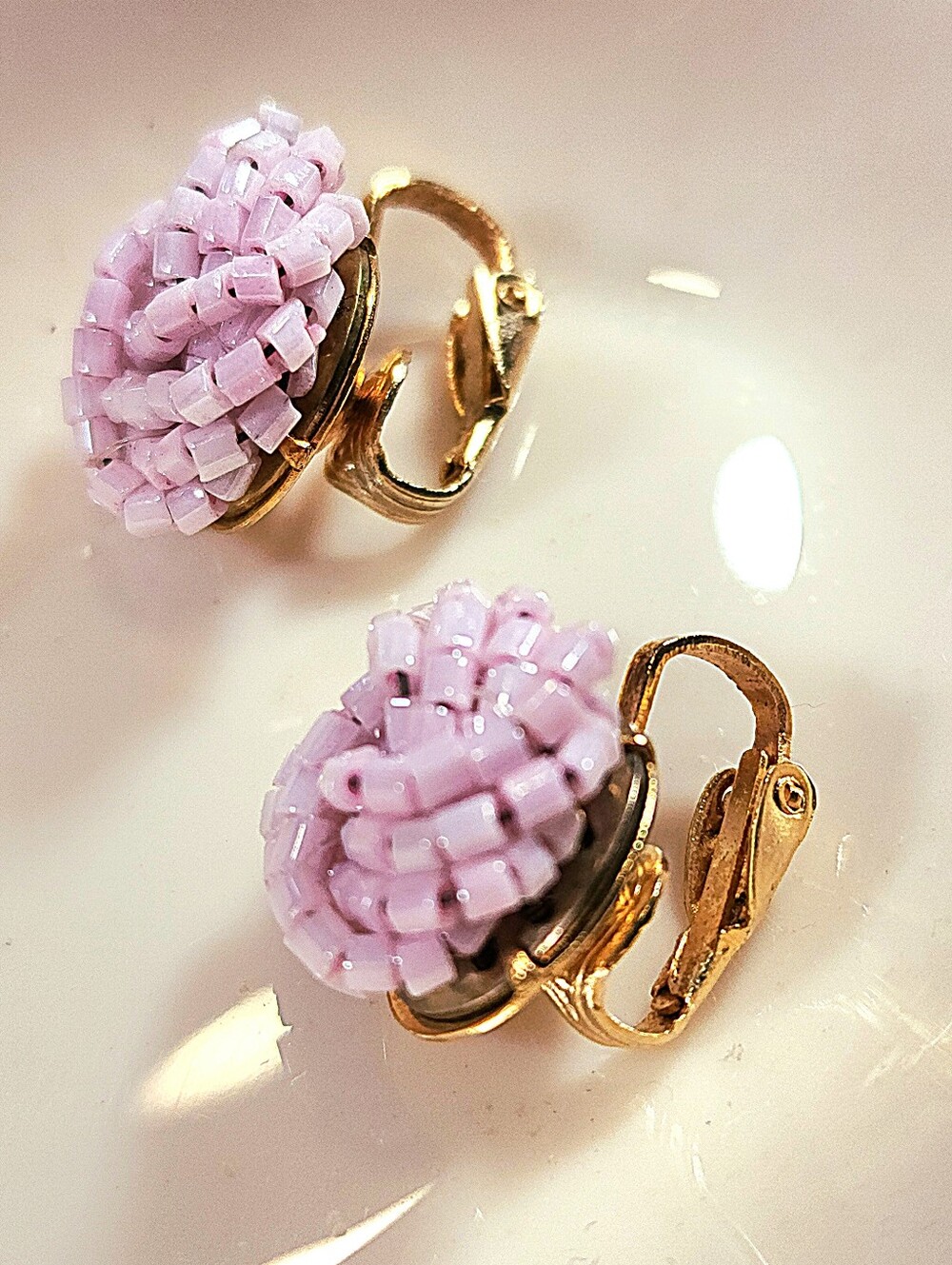 Vintage Lavender Beaded Cluster Clip-On Earrings